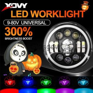 Éclairage de moto Halloween Skull Head Accessoires de moto Phare LED 7 pouces pour Road King Harley Touring Ultra Classic Electra Street Glide x0728