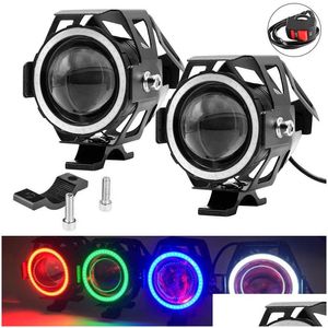 Iluminación de la motocicleta Led U7 Faros delanteros Drl con anillo de ojos de ángel Conducción Luces de circulación Foco delantero Hi / Lo Estroboscópico Intermitente Blanco Lig Dhgdh