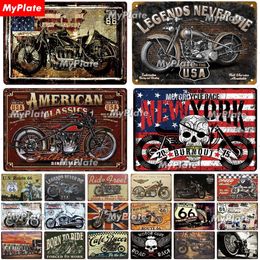 Motorfiets metalen schilderteken Vintage Plaque Tar Teken Wanddecor voor garage clubplaat Crafts Art Route 66 Poster Geschenk Custom Groothandel Maat 30x20cm