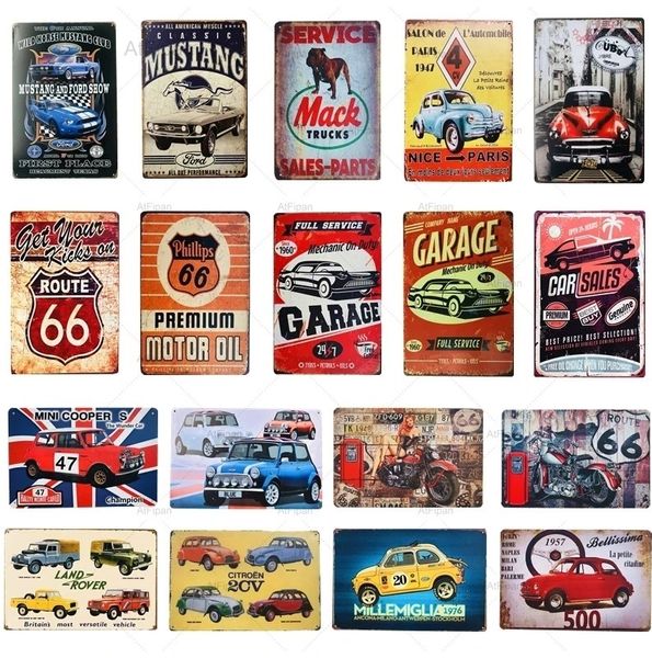 Panneaux métalliques en étain pour moto, motos Mustang, huile de moteur de voiture et essence, Garage Route 66, affiche artistique, décor de Pub, Bar, Club, plaque murale, peinture personnalisée, 30x20cm, w01