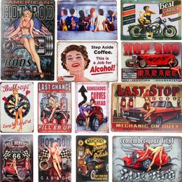 Moto Métal Tin Signs Poster Sexy Lady Plaque Rétro Vintage Metal Tin Plate Garage Car Repair Motor Girl Club Man Cave Décoration Murale Garage Decor Taille 30X20 w01