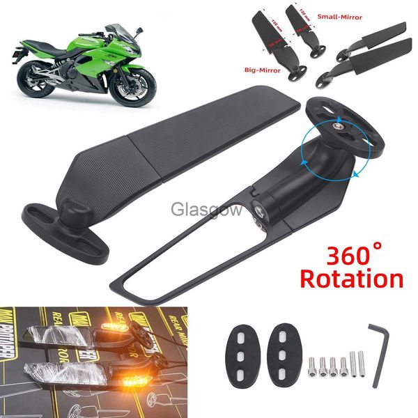 Espejos de motocicleta para Kawasaki NINJA 300R 250R 400R NINJA1000 ER6F Espejo de motocicleta Ala de viento modificada Espejo retrovisor giratorio ajustable x0901