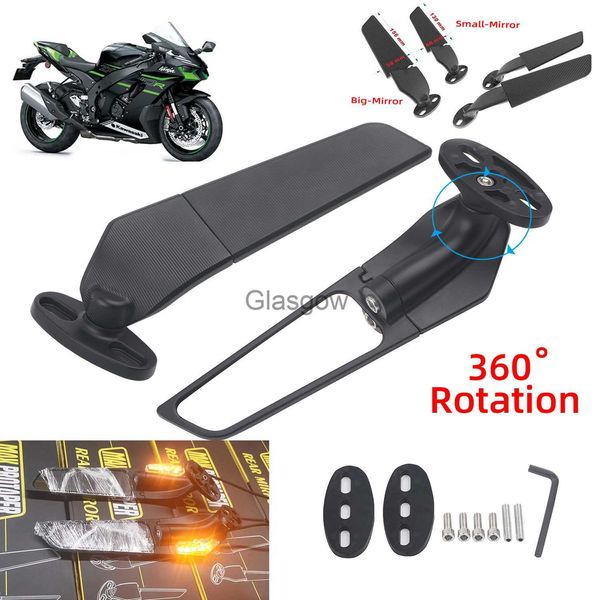 Espejos de motocicleta para Kawasaki ZX10R ZX9R ZX7R ZX6R ZX636 ZX12R ZX14R Espejo de motocicleta Ala de viento modificada Espejo retrovisor giratorio ajustable x0901