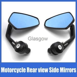Espejos de motocicleta Espejos retrovisores universales de aluminio para motocicleta Espejos retrovisores laterales negros Espejo antideslumbrante azul Espejos Cafe Racer para Harley Davidson x0901