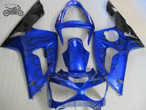 Piezas de carenado de motocicleta para Kawasaki Ninja ZX6R 636 03 04 ZX-6R 2003 2004 kit de carenados llamas negras carrocería azul del mercado de accesorios