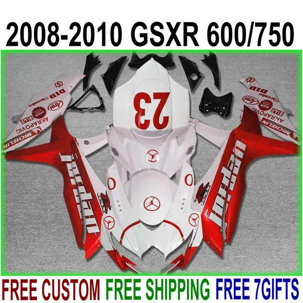 Pièces de moto pour SUZUKI GSX-R750 GSX-R600 2008 2009 2010 kit de carénage K8 K9 GSXR 600 750 08-10 carénages blanc rouge noir VB29