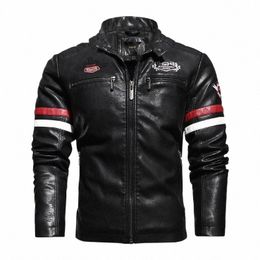 Veste en cuir de course de moto pour hommes, veste brodée de couleur assortie, veste Punk Rock, automne et hiver I04U #