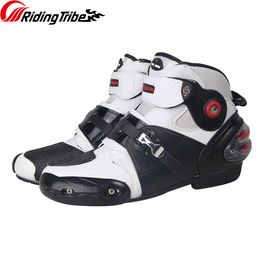 Chaussures de course de moto avec protection de levier de vitesse, semelle de course antidérapante, bottes moyennes de Motocross, curseurs à orteils remplaçables, botte de motocycliste