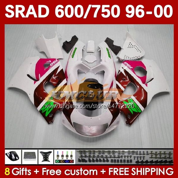 Motorcycle Fairings à vin rouge pour Suzuki Srad GSXR 750 600 CC 600CC 96 97 98 99 00 168NO.96 GSX-R750 GSXR600 1996 1997 1998 1999 2000 GSXR750 GSXR-600 750CC 96-00 Corps blanc