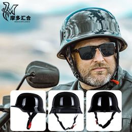 Casque de moto rétro pour hommes et femmes, demi-casque de voiture électrique, léger, personnalisé, casque de soldat de style allemand
