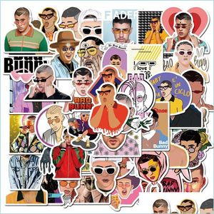 Motorfietsstickers 50 stks Puerto Ricaanse zanger Bad Bunny Stickers PVC voor briefpapier Decal Motorcycle Skateboard Laptop Guitar Bike Co DH6LM