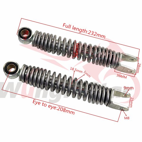 Amortiguador de suspensión de motocicleta Amortiguador de resorte trasero de 208 mm para Yamaha 50 PW50 PY50 Y-Zinger Moto Motorcross Bicicleta Scooter Buggy Quad Pro Pit Dirt Bike Bull