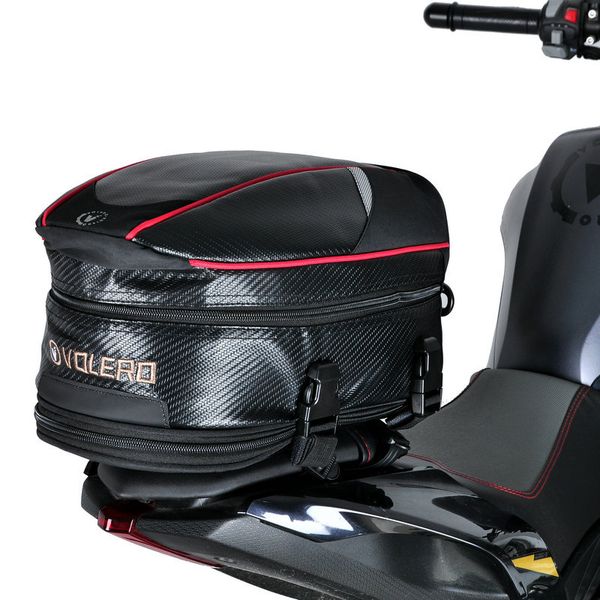 Bolsa de cola de motocicleta con cubierta de lluvia impermeable Moto Touring Touring Bolsa de asiento trasero se expande para sostener bolsas de casco de cara completa