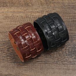 Motorfiets Weef Cross Leather Bangle manchet Meerlagige wikkelknop Verstelbare armband pols voor mannen Women Fashion Jewelry