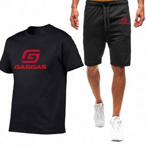 GasGas Zomer Heren Sportkleding Shorts Set Korte Mouw Ademend Raster T-shirt Shorts Casualwear Basketbal Training 35bs #