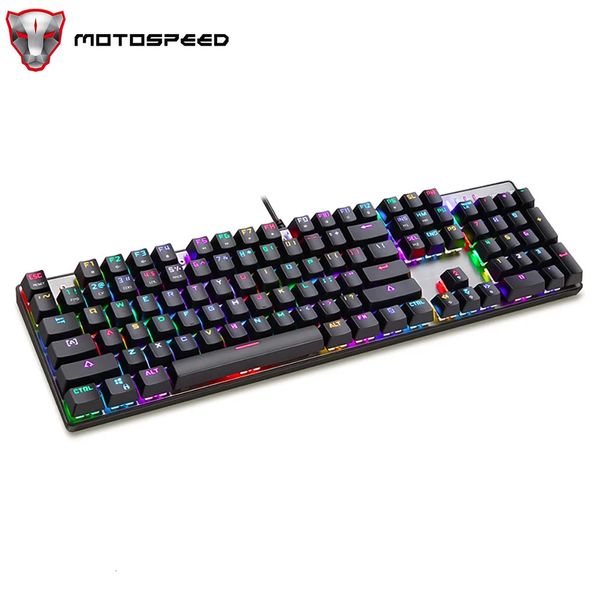 Motospeed CK104 clavier mécanique de jeu 104 touches RGB rétro-éclairé filaire ordinateur bureau claviers de frappe commutateur rouge pour PC portable 240304