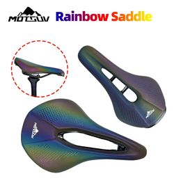 Motsuv Bicycle Rainbow Saddle Soft Silice Gel PU Le cuir confortable Route de montagne Coussiér Cushion Salon de siège avant épanouissement 240507