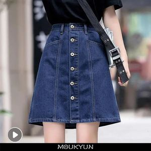 Moukyun Summer Denim Jupe courte pour les femmes coréennes Fashion Casual Button Chic Mini jeans Femme Faldas S-3XL 240418