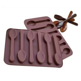 Moule bricolage antiadhésif en Silicone, décoration de gâteau, 6 trous, en forme de cuillère, moules à chocolat, gelée de glace, cuisson de bonbons 3D, cuisine