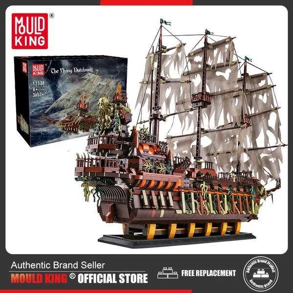 Mold King 13138 Pirate Ship Blocks Bloods Flying Dutchmans Kit de construcción de botes para adultos Juguetes Ladrillos Regalos de Navidad 240428