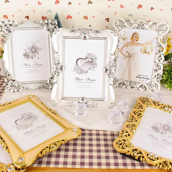 Molduras Marco de Fotos Antiguo de Oro y Plata para Cuadro Marco de Pintura de Fotos de plástico Álbum de Bodas Decoración de Bricolaje Celebración de Bodas Layo