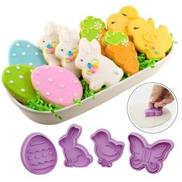 Mallen 1 Set Easter Ei Rabbit Chicken Form Cookies Cutter Plastic Fondant Biscuit Mold Cake Mold Baking Gereedschap Happy Pasen Decoratie