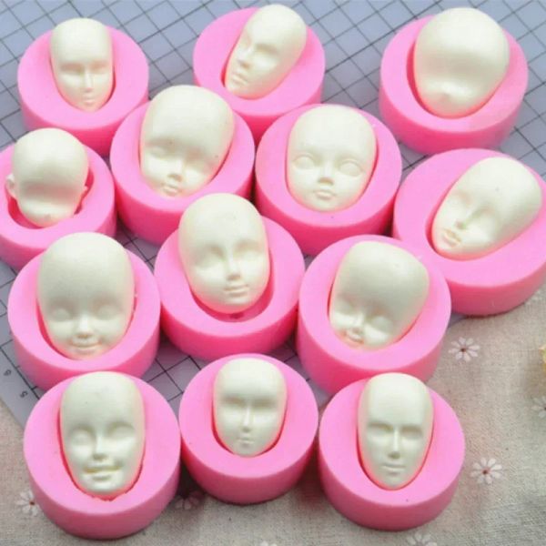 Moules 13pcs Poll Face Silicone Moule Cartonnière Poupée Poupée Biscuit Cookie Moule Diy Cake Decoration Tools Tool