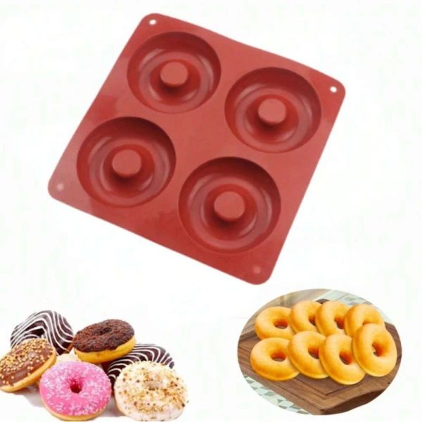 Moules 1pc 4 trous beignet silicone moule à haute température résistante Big Donut Pudding Jelly Chocolate DIY Moule de boulangerie outils