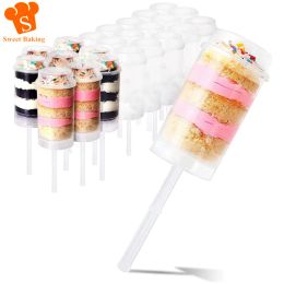 Moules 20 / 40pcs Push Up Shooter Colaire Round Happers Clear Cake Pousser les contenants en plastique POPS avec des couvercles pour la crème glacée Moulage