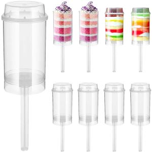 Moules 20 / 40pcs Push Up Shooter Colaire Round Happers Clear Cake Pousser les contenants en plastique POPS avec des couvercles pour la crème glacée Moulage