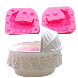 Moldes 3D Baby Cradle Forma Silicona Molde de fondant Cocina Diy Herramientas para hornear Candy Chocolate Molde Decoración de yeso