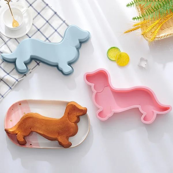 Moules 3D Mignon Dckhund Puppy Animal Forme Silicone Moule Cuisine à Mousse Baker Grands outils de gâteau de moule à gâteaux