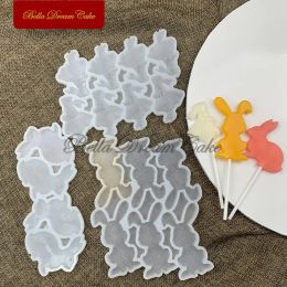 Molds 3D Easter Bunny Design Lollipop Siliconen Mold Diy konijn Fondant Chocolate Candy Mold Mold Cake Decorating Tools Baking Accessoires