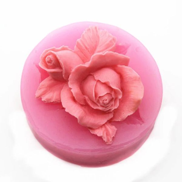 Moldes 3D Flor de rosa molde de silicona hecha a mano Vela de arcilla de arcilla Herramientas de decoración de la cocina Moldes para hornear duraderos prácticos