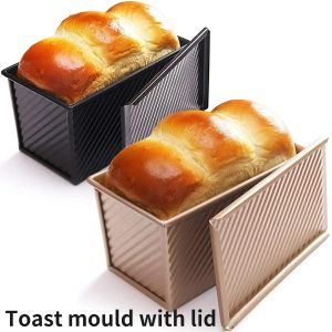 Vormen 450 g rechthoekig brood pan met dekbrood bakvormige cake toast antastaste toast doos met deksel gouden aluminiseerde stalen broodvorm