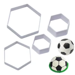 Molds 4pcs/set voetbalpatroon cake koekjes mallen snijders diy zeshoek fondant mallen voetbal koekje cookie cutter voetbal cake decoratie