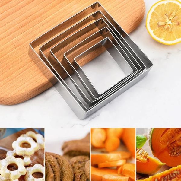 Moules 5pcs Biscuit géométrique en acier inoxydable Sandwich fruit cutter bricolage fondant pâtise décoration outils de pâtisserie carrée biscuit métal