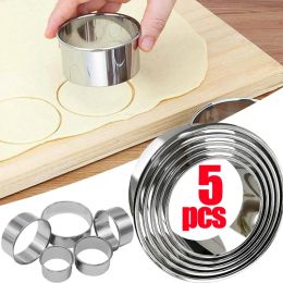 Moldes 5pcs/set de cocina molde de galletas de acero inoxidable juego de galletas redondas para hornear pastel de pastel de horno