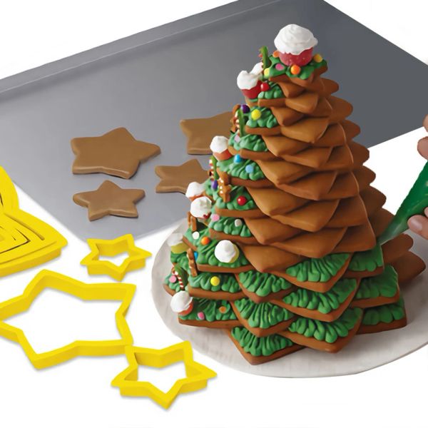 Moules 6pcs / Set Christmas Tree Cookie Cutter Moule de tampon Plastic DIY Plastique 3D