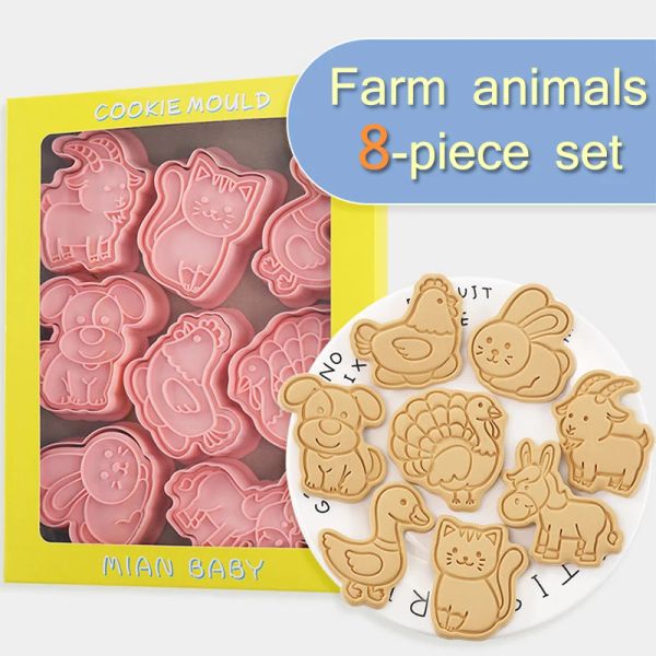 Moules 8pcs Animal Farm Cooke Moule Set Cats Chiots poulets poulets Horse lapin sucre