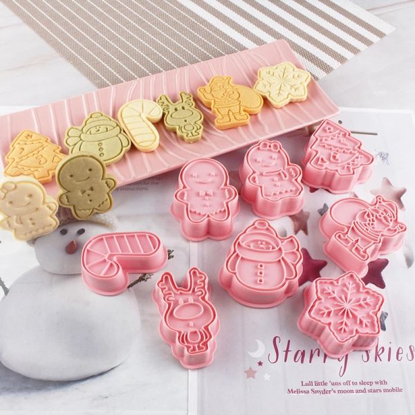 Moules 8pcs outils de biscuits de Noël 3d biscuit moule Santa Snowman Tree Elk Cookie Moule de moule