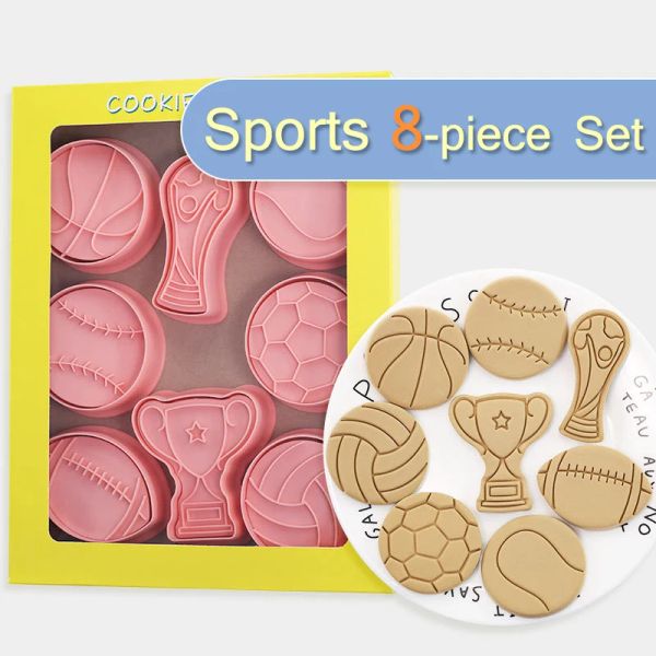Moules 8pcs Sports Series Cookie Moule Set Football Basketball Rugby Trophy Forme Fondant Cake Moule de boulange
