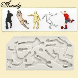 Moules Aomily 1pc Soccer Baseball Rugby Players Silicone Cake Fondant Moule Chocolate Biscuits