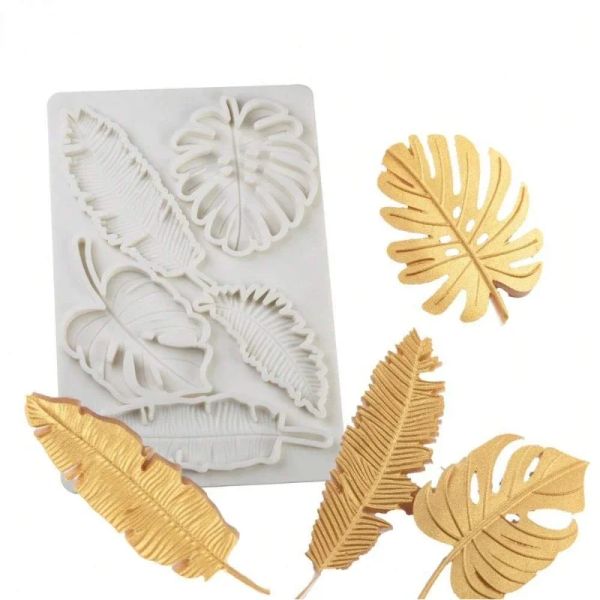 Moules à grosse feuilles 3D Feather Silicone moules polyvalent pour le fondant Décoration de gâteau de sucre chocolate biscuit biscuit moule à pâtisserie