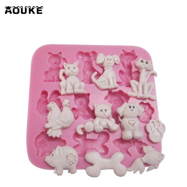 Moules Carton Animaux Catsdogsbone Forme Fondant Gâteau Silicone Moule de moule Chocolate Moule de glace Coussin Moules de boulangerie DIY outils