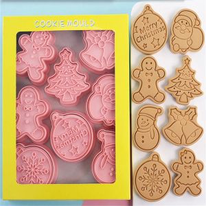 Molds Christmas Cartoon Biscuit Mold 8 PCS/Set Cookie Stamp Santa Snowman Tree Owl Castle Pumpkin Witch Halloween Baking Tools