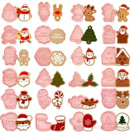 Molds Christmas Cookie Cutters Set Embossing Cookie Stamps 3d Fondant Biscuit Mold Xmas Party Decoration Diy Baking Accessories