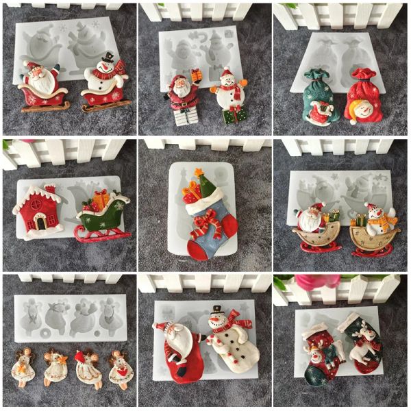Moules de Noël Christmas Santa Snowman Silicone Candy Crafts Moules Resin Tools Cupcake Baking Moules Fondant Cake Decorating Tools