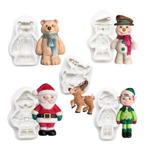 Molds Christmas Snowman Santa Claus Rendier Silicone Sugarcraft Mold Resin Tools Cupcake Baking Mold Fondant Cake Decorating Tools