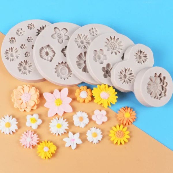 Moules Daisy Chrysanthemum Wild Chrysanthem Fleurie Silicone Moule de boulangerie Moule Fondant Cake Decorating Tools Moule résine